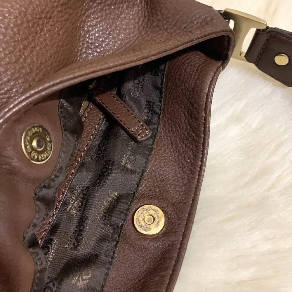 MICHAEL KORS Dark Chocolate Brown Leather Vintage North South BROOKVILLE Hobo